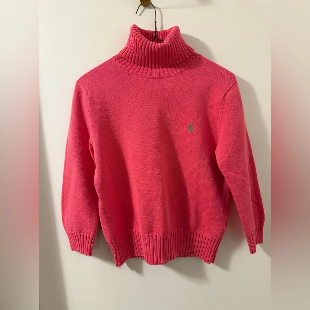 Ralph Lauren Girls Coral Pink Turtleneck Sweater